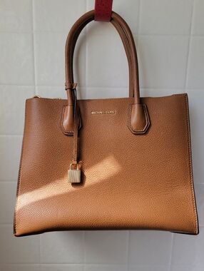 Michael Kors Brown Pebbled Leather Satchel with Gold Lock